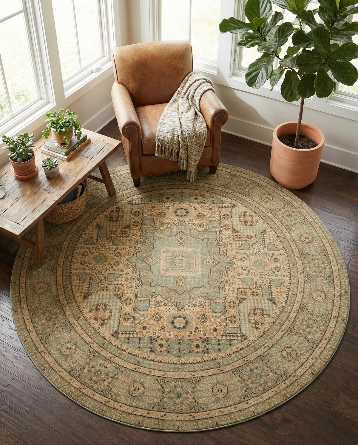 Ottoman Elegance Collection Area Rug - Sultan Round Light Green  lifestyle 167