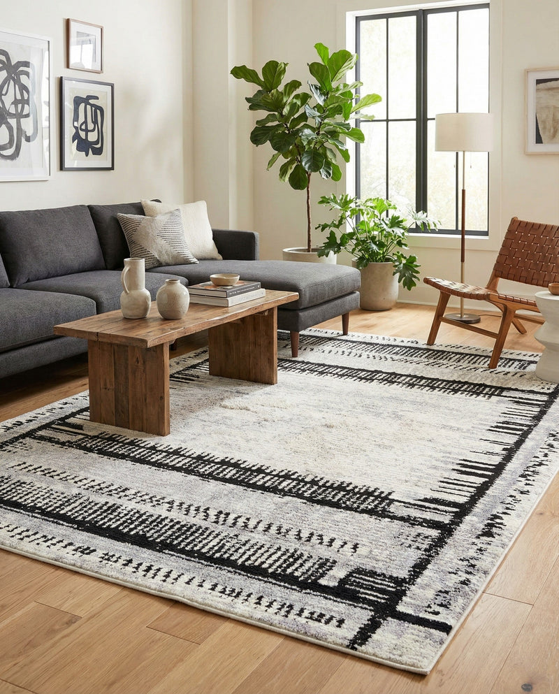 Marrakech Mosaic Collection Area Rug -  Sahara Rectangle Black and White  lifestyle 18