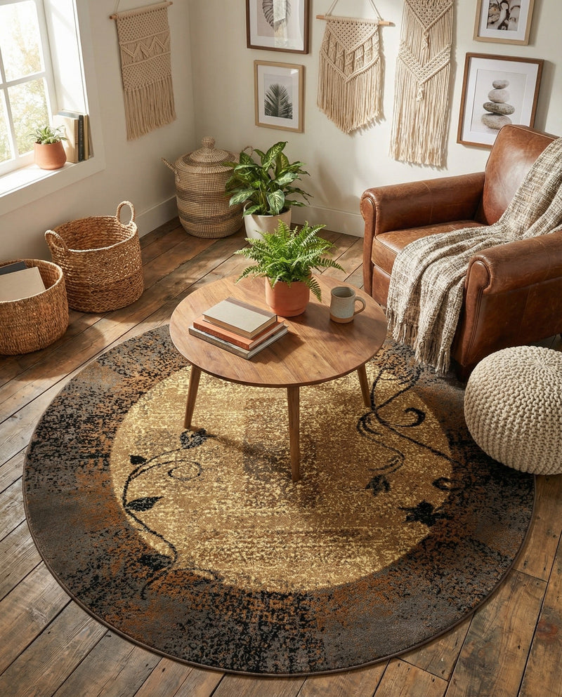 Bistro Lounge Collection Area Rug -  Affogato Round Beige  lifestyle 69