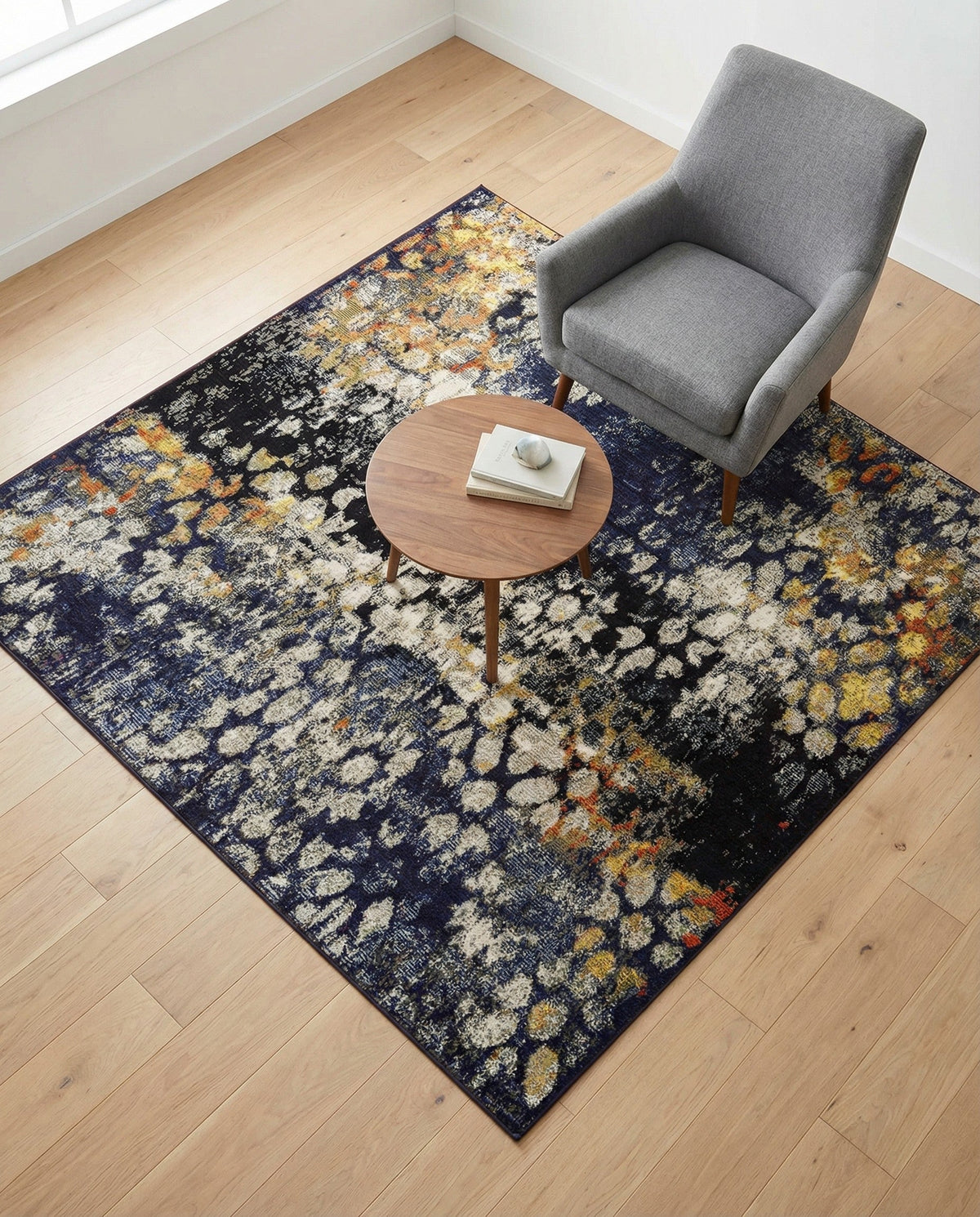 Venetian Tapestry Collection Area Rug - Murano Square Navy Blue  lifestyle 160