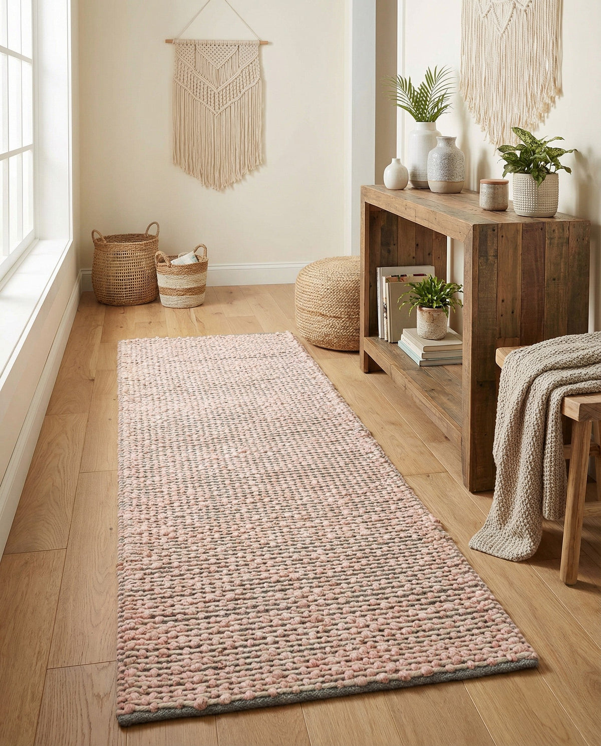 Coastal Haven Striped Jute Collection Area Rug - Marina Runner Pink and Gray  lifestyle 49