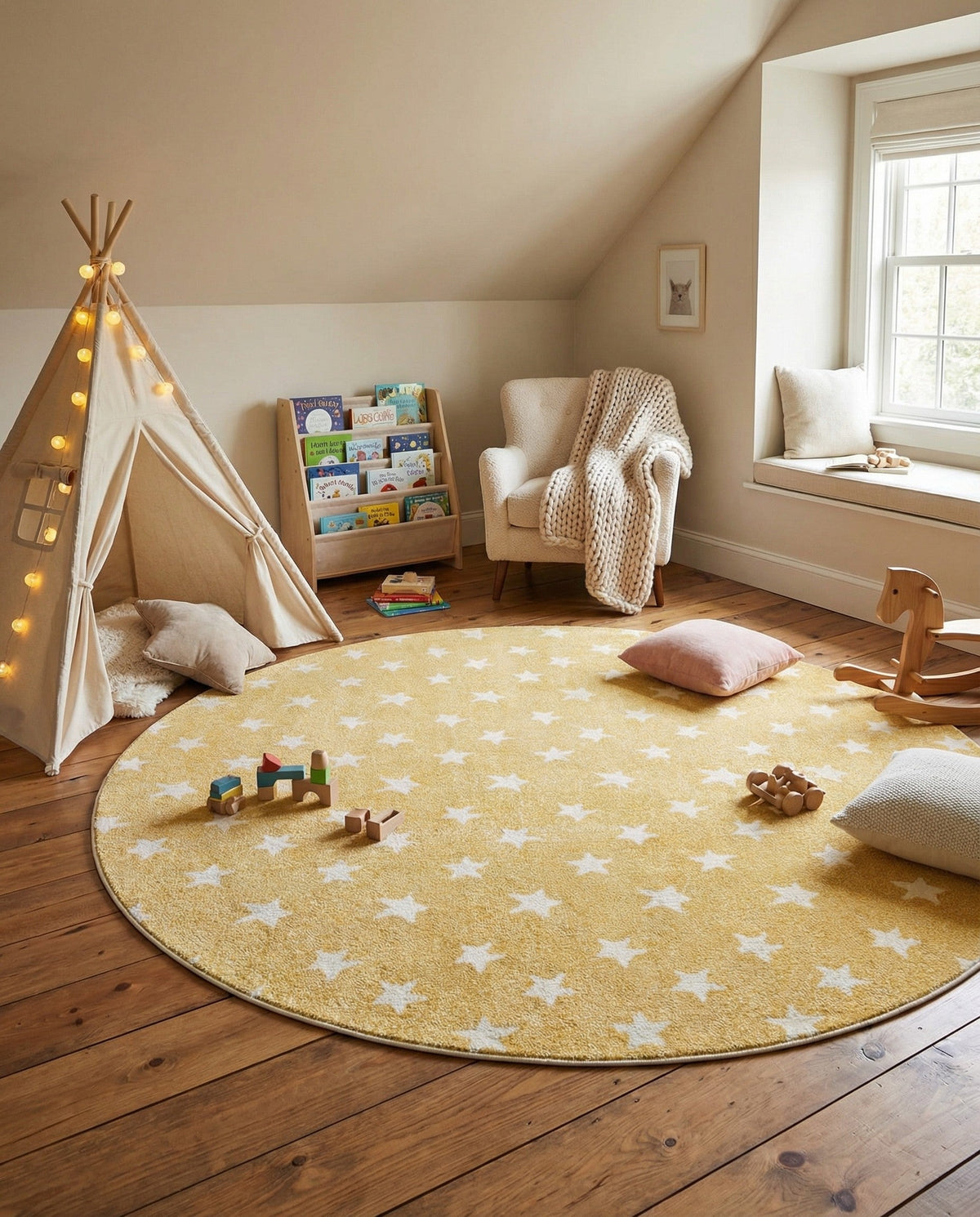 Wonder Tykes Collection Area Rug -  Mosaic Round Soft Yellow  lifestyle 142