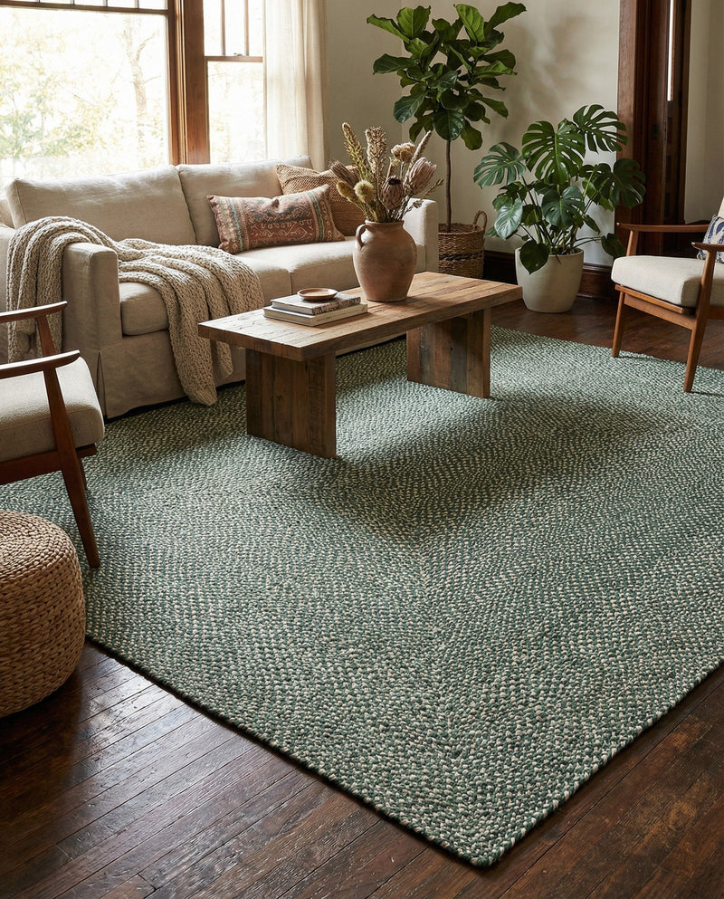 Highland Woven Jute Collection Area Rug - Glenmore (Green) Rectangle Green  lifestyle 10