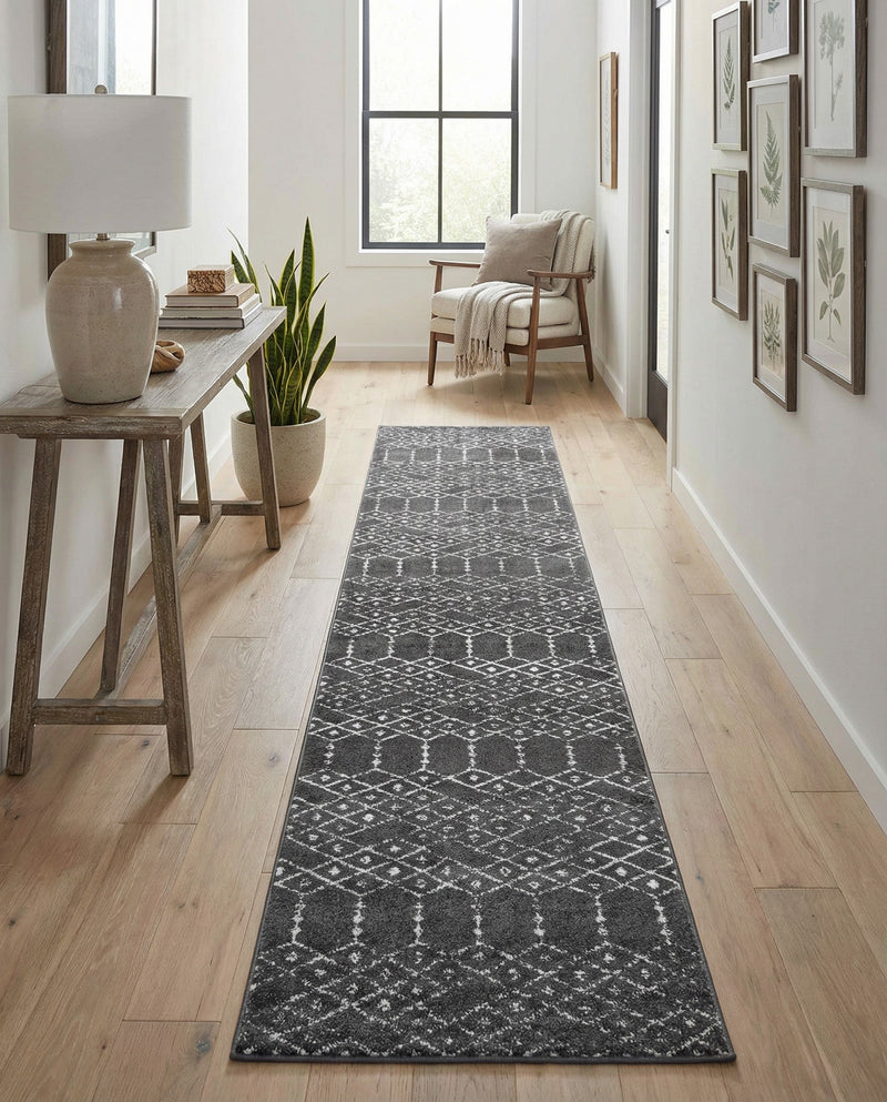 Marrakesh Lattice Collection Area Rug - Casablanca (Charcoal Gray) Runner Charcoal Gray  lifestyle 69