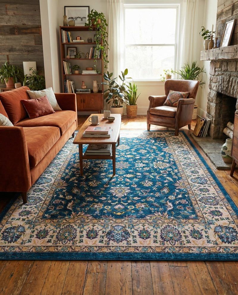 Casablanca Tapestry Collection Area Rug -  Marrakech (Egyptian Blue) Rectangle Egyptian Blue  lifestyle 13
