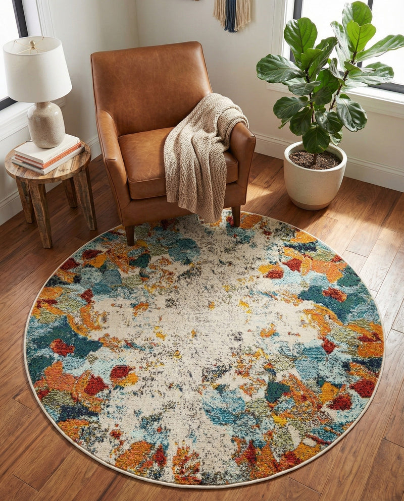 Chromatic Oasis Collection Area Rug -  Twilight Round Multi  lifestyle 77