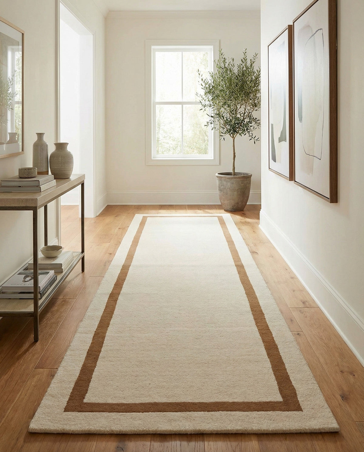 Savannah Borders Wool Collection Area Rug - Chatham Runner Ivory  lifestyle 165
