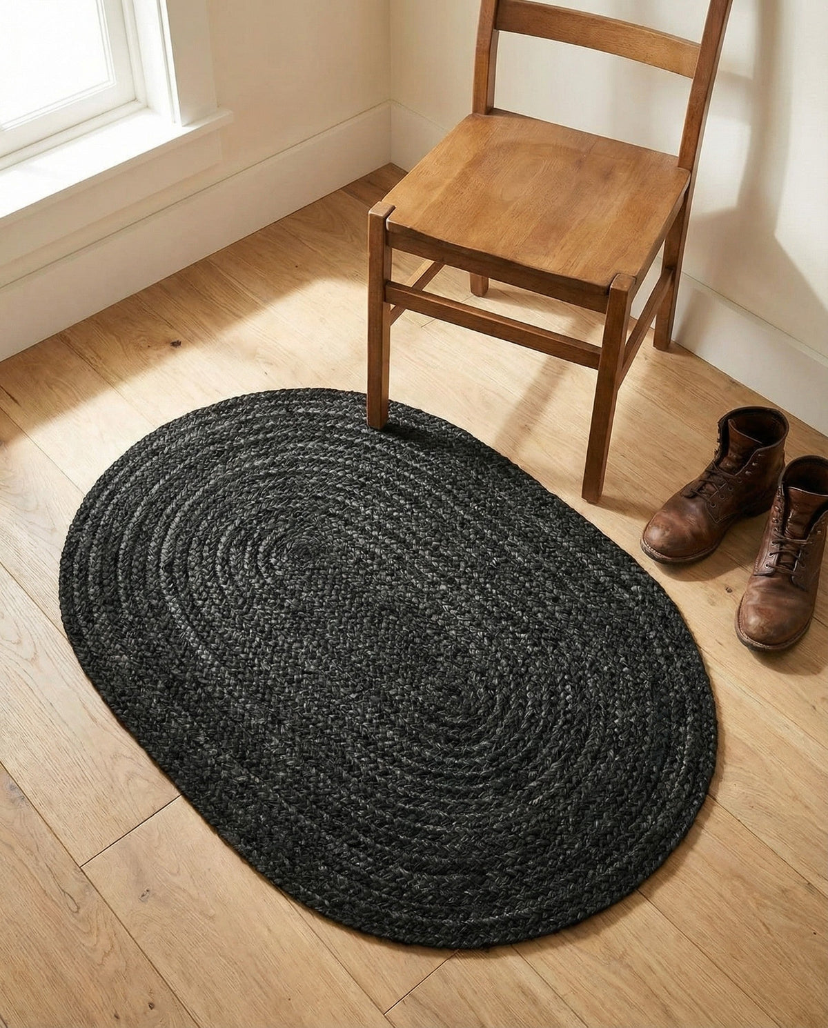 Woven Seaside Jute Collection Area Rug - Martha's Oval Black  lifestyle 113
