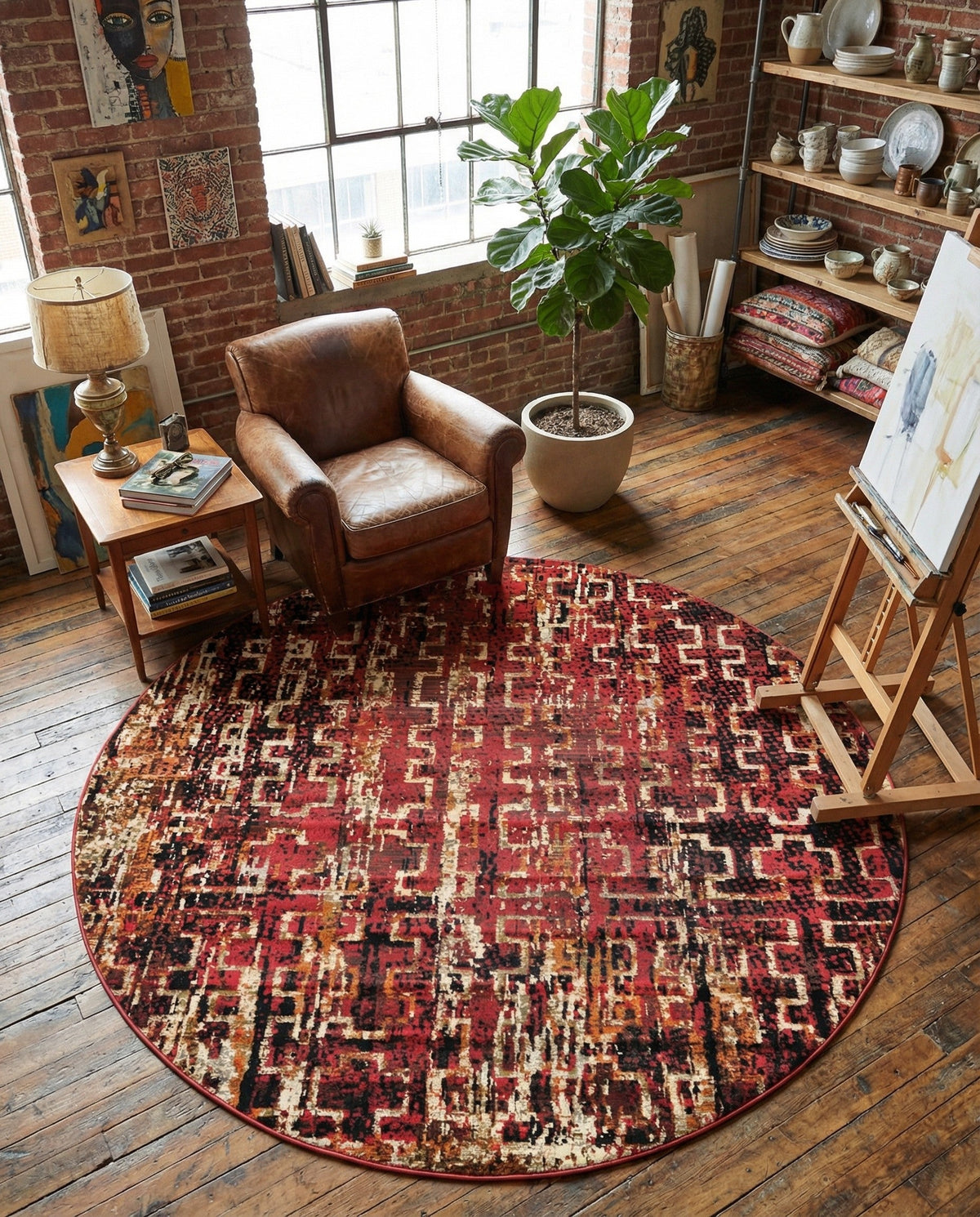 Neptune Elegance Collection Area Rug -  Proteus Round Burgundy  lifestyle 122
