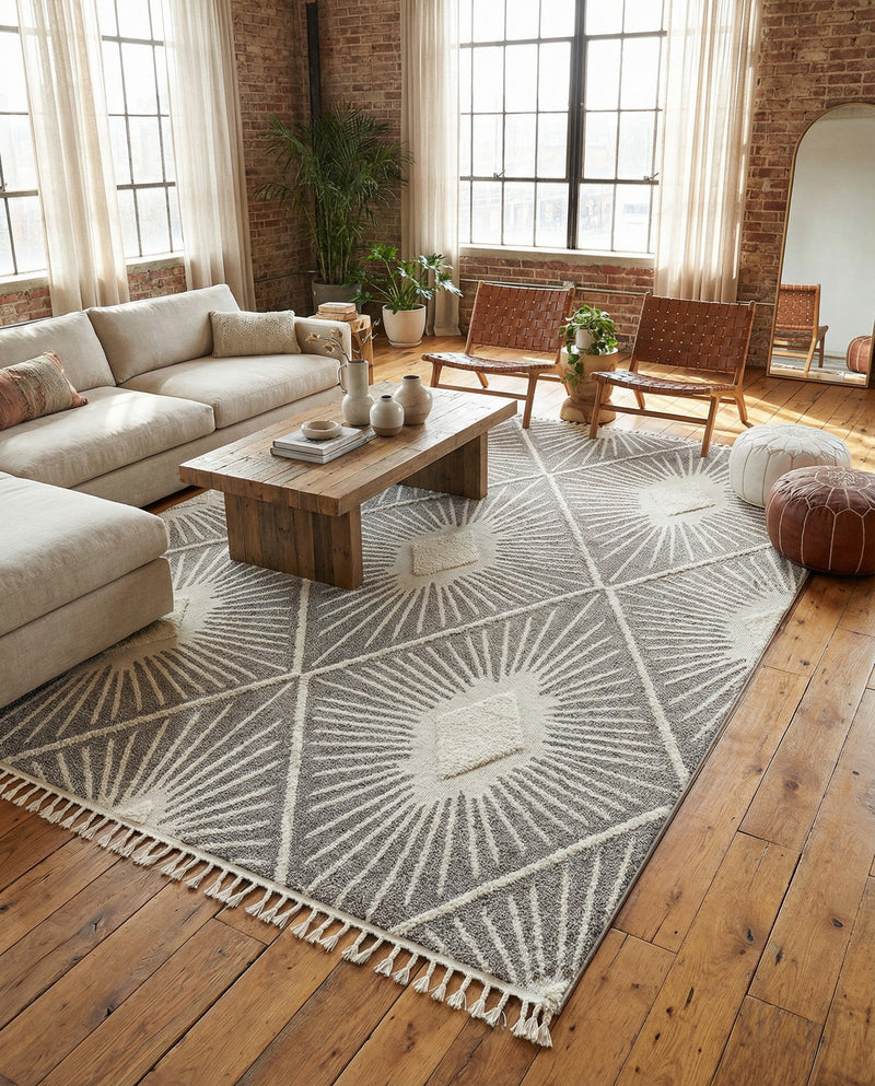 Sahara Chic Collection Area Rug - Marrakech Rectangle Gray Ivory  lifestyle 18
