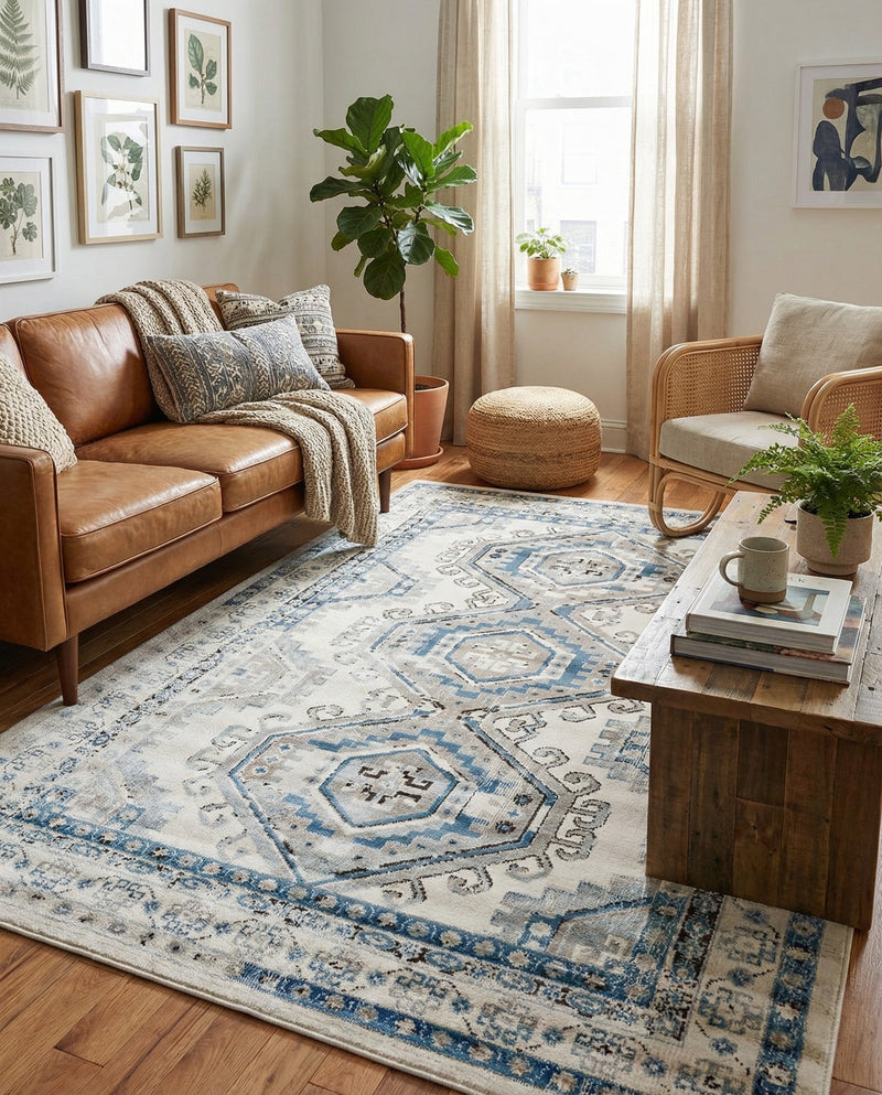 Savannah Elegance Collection Area Rug -  Tybee (Ivory Aqua) Rectangle Ivory Aqua  lifestyle 13