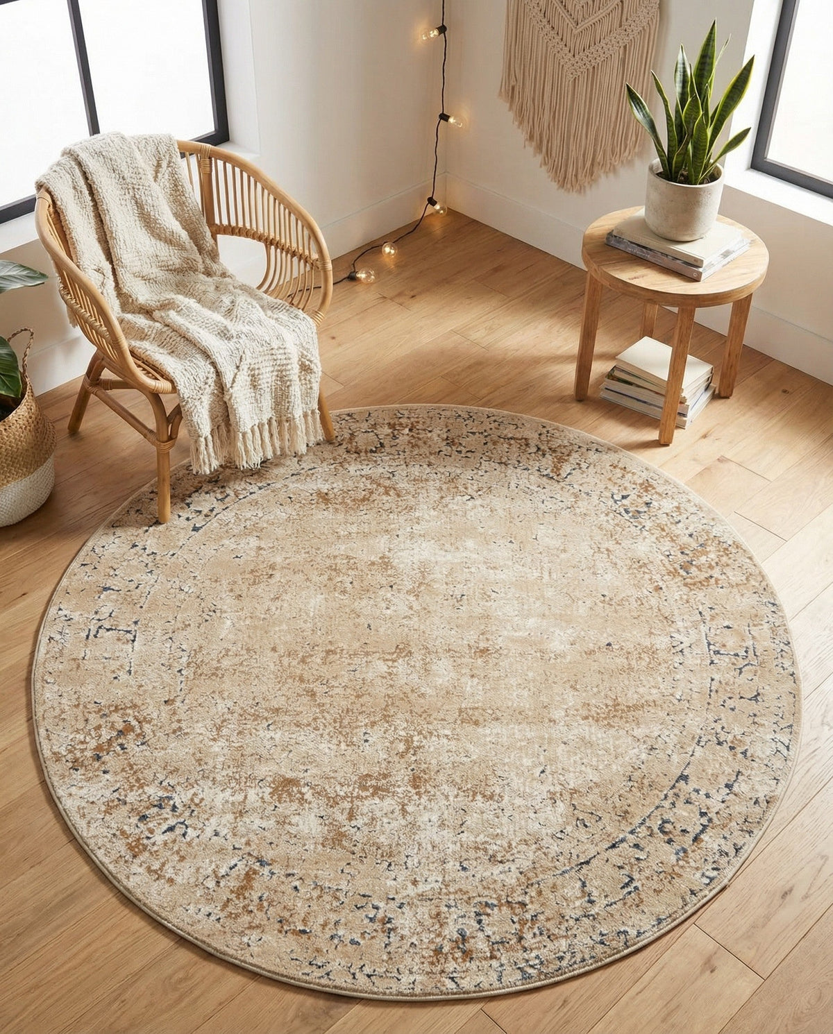 Coastal Manor Collection Area Rug -  Marina Round Beige  lifestyle 134