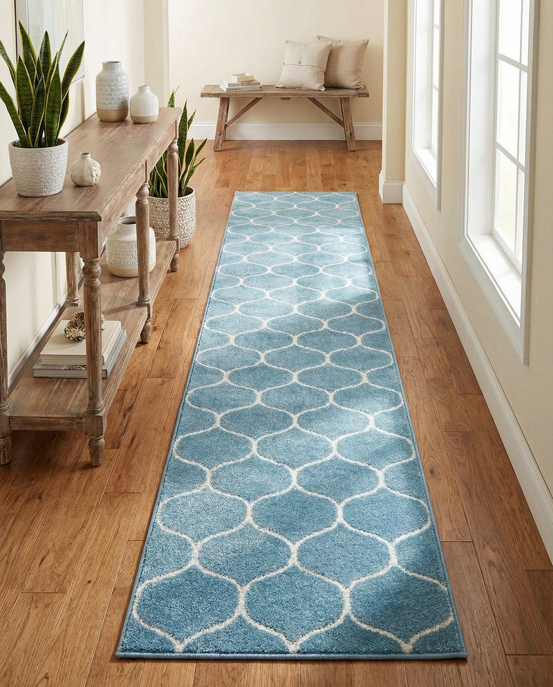 Trellis Mosaic Collection Area Rug -  Pergolatown (Light Blue) Runner Light Blue  lifestyle 57