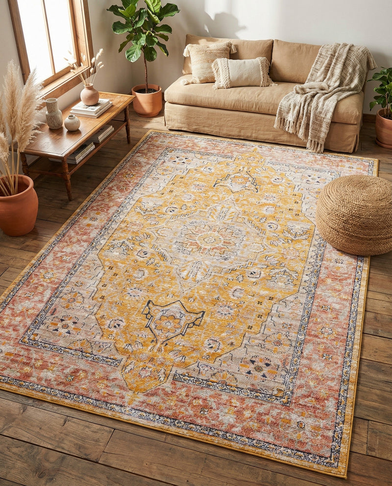 Seville Stripes Collection Area Rug - Cadiz (Yellow) Rectangle Yellow  lifestyle 28