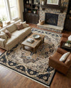Persian Elegance Collection Area Rug -  Shiraz Rectangle Navy Blue  lifestyle 19