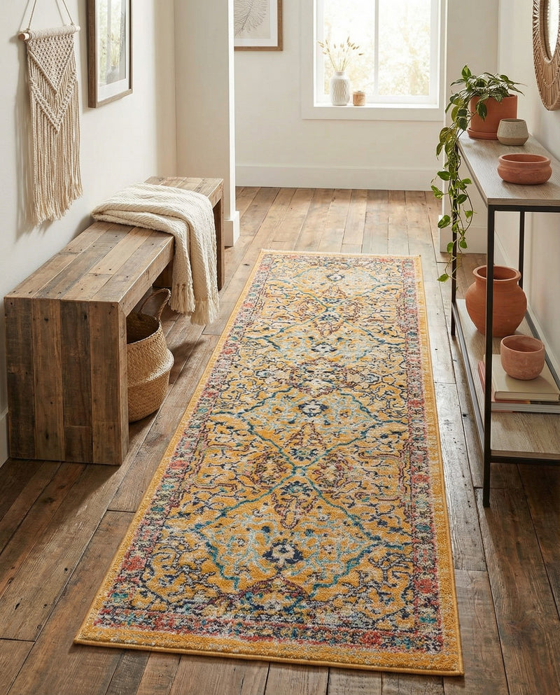 Seville Stripes Collection Area Rug -  Malaga (Yellow) Runner Yellow  lifestyle 78