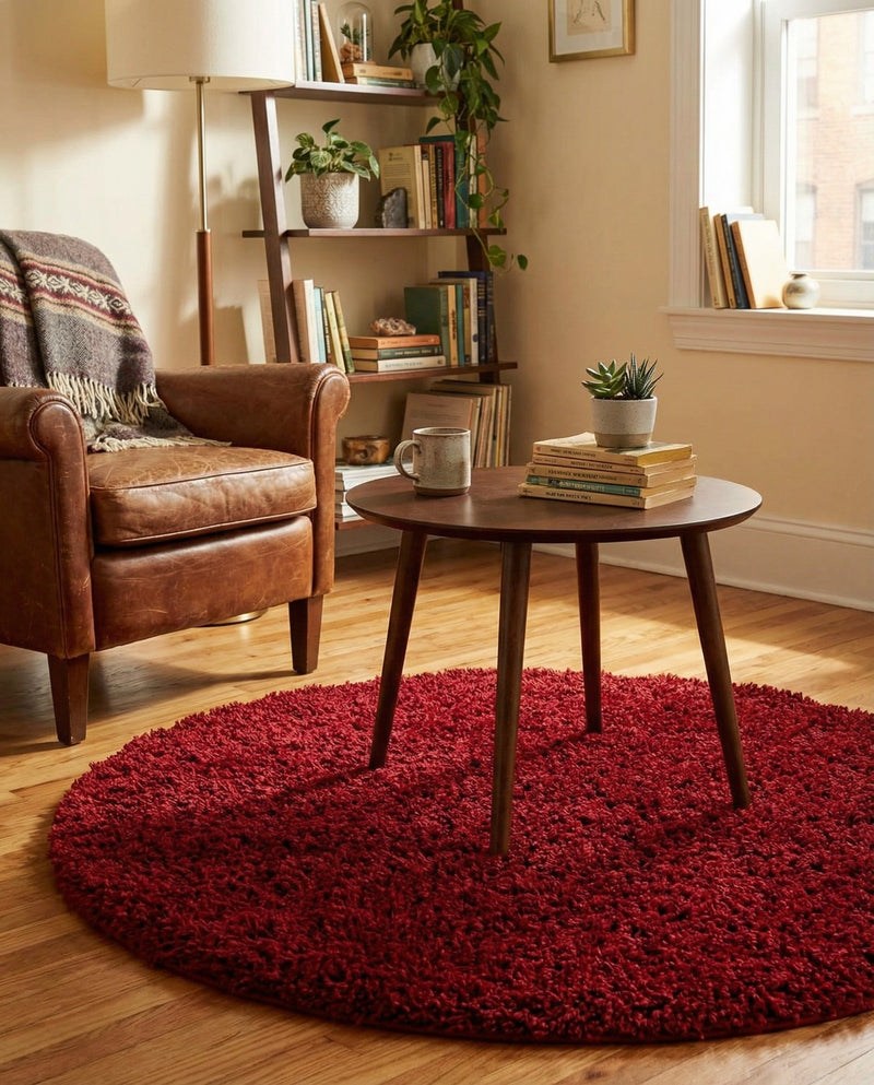 Plush Oasis Collection Area Rug - Serenity (Cherry Red) Round Cherry Red  lifestyle 73