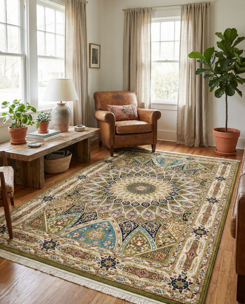 Persian Elegance Collection Area Rug -  Hamedan (Green) Rectangle Green  lifestyle 7