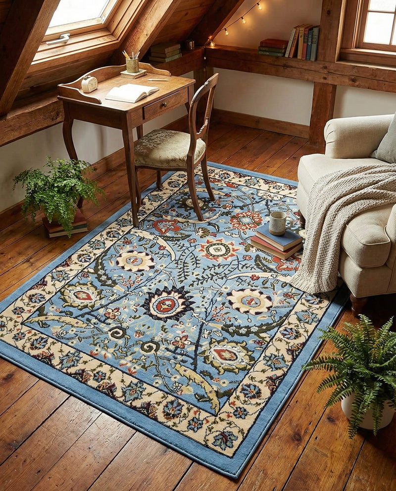 Tabriz Tapestry Collection Area Rug - Sahand (Blue) Rectangle Blue  lifestyle 14