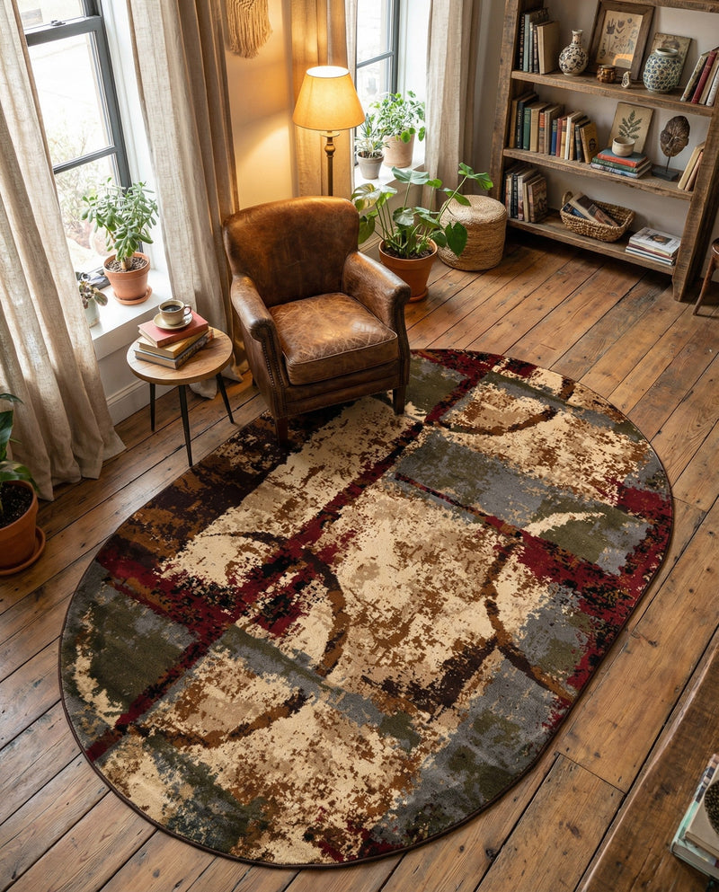 Bistro Lounge Collection Area Rug -  FlatWhite Oval Multi  lifestyle 89