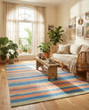 Coastal Stripe Dhurrie Collection Area Rug - Seashore Rectangle Multi  lifestyle 36