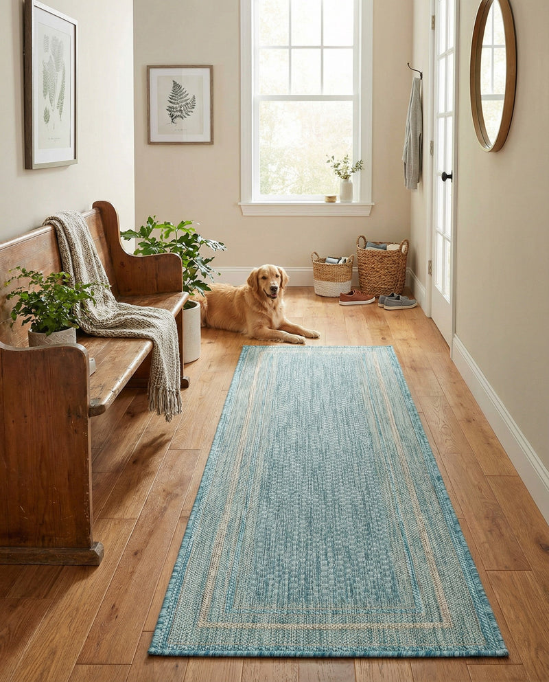 Terrace Fringe Collection Area Rug - Veranda (Aquamarine) Runner Aquamarine  lifestyle 67