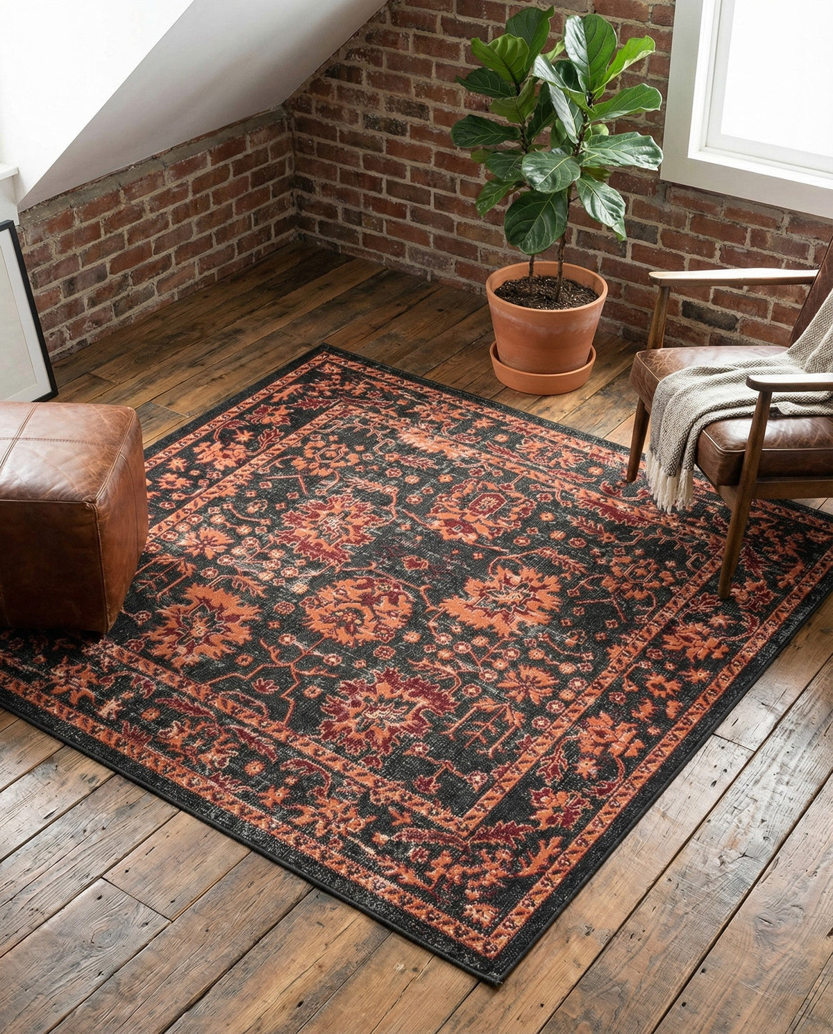 Geneva Terrace Collection Area Rug -  Lausanne Square Black  lifestyle 186