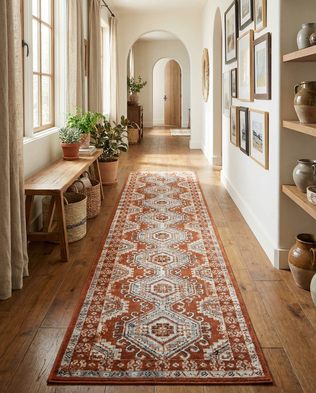 Savannah Elegance Collection Area Rug -  Tybee (Terracotta) Runner Terracotta  lifestyle 127