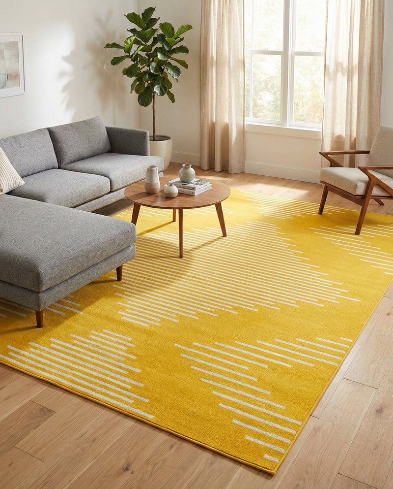 Seychelles Stripes Collection Area Rug - Mahe (Yellow) Rectangle Yellow  lifestyle 10