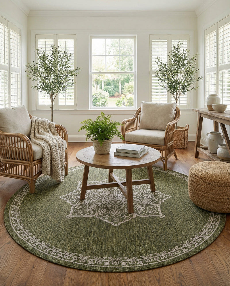 Patio Heritage Collection Area Rug -  Charleston (Green) Round Green  lifestyle 78