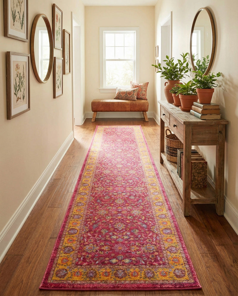 Casablanca Tapestry Collection Area Rug -  Marrakech (Berry Pink) Runner Berry Pink  lifestyle 43