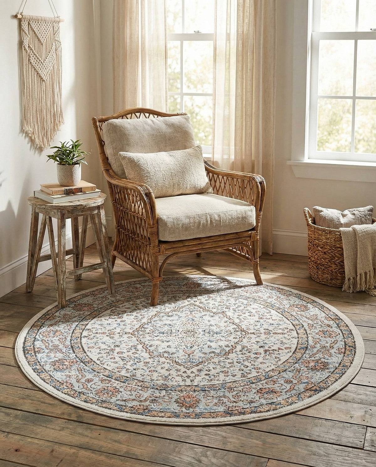 Mykonos Manor Collection Area Rug - Delos Round Ivory  lifestyle 68