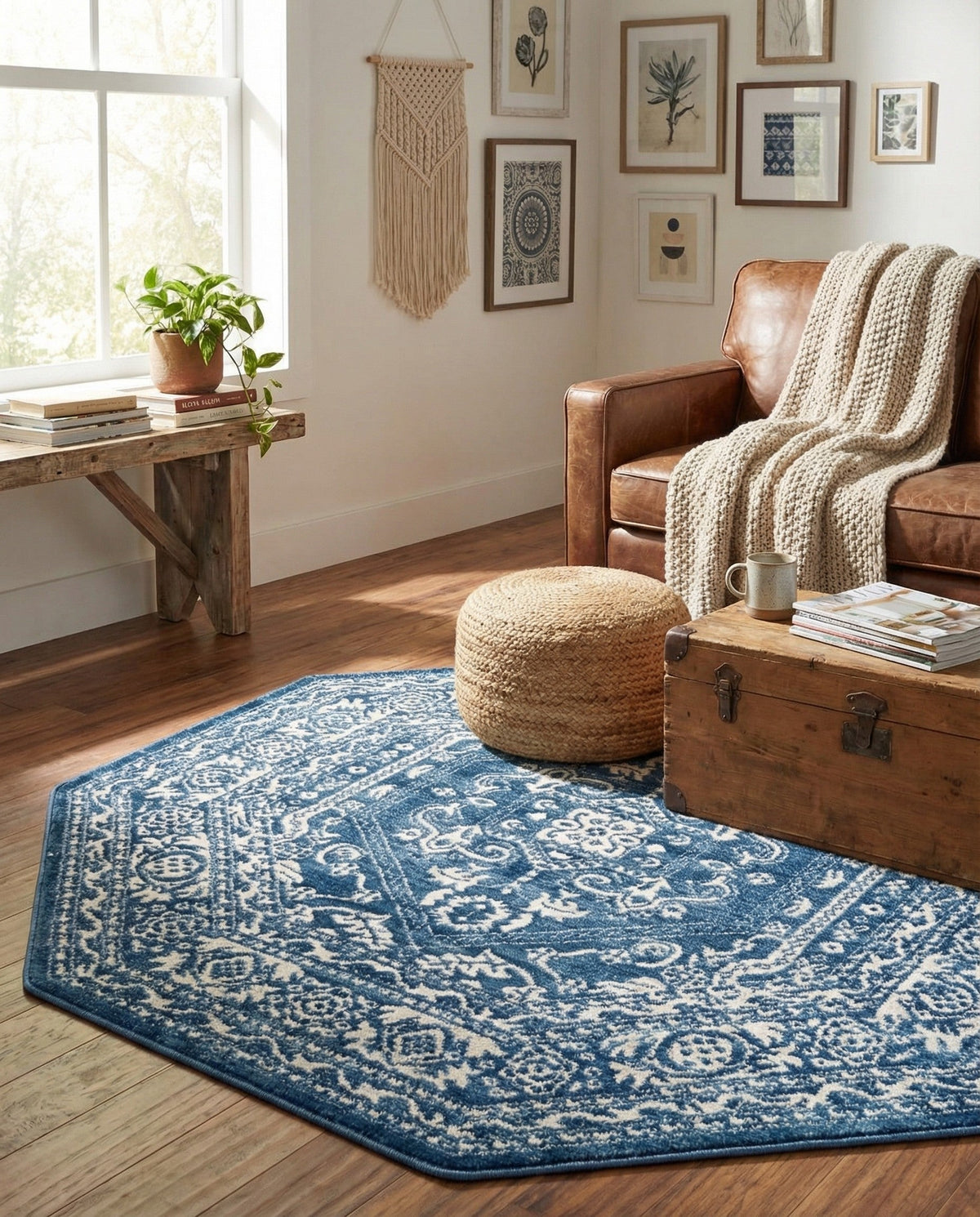 Charleston Elegance Collection Area Rug - Harborview Octagon Blue  lifestyle 188