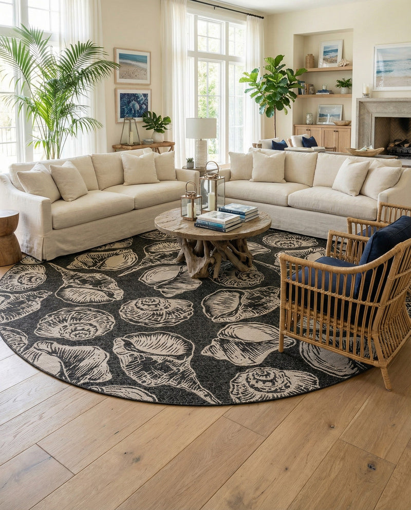 Seaside Haven Rugs Collection Area Rug -  Lighthouse (Black and White) Round Black and White  lifestyle 62