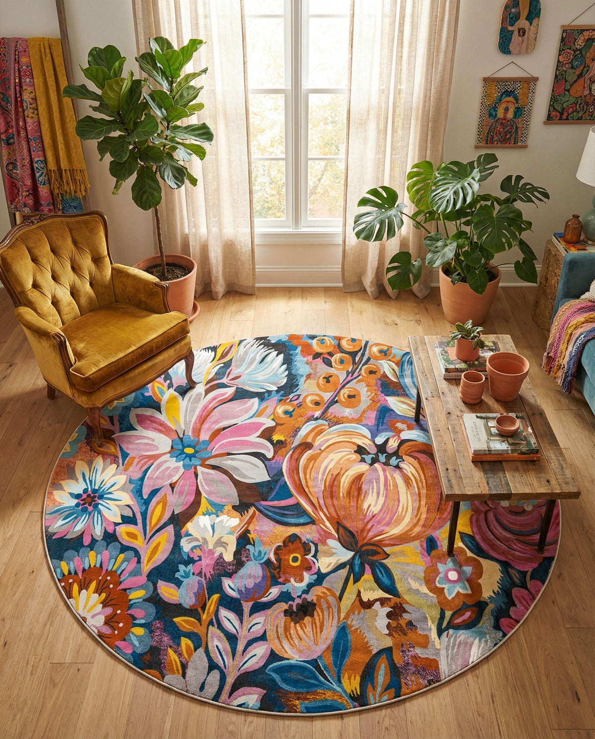 Meadow Breeze Collection Area Rug -  Daffodil Round Multi  lifestyle 71