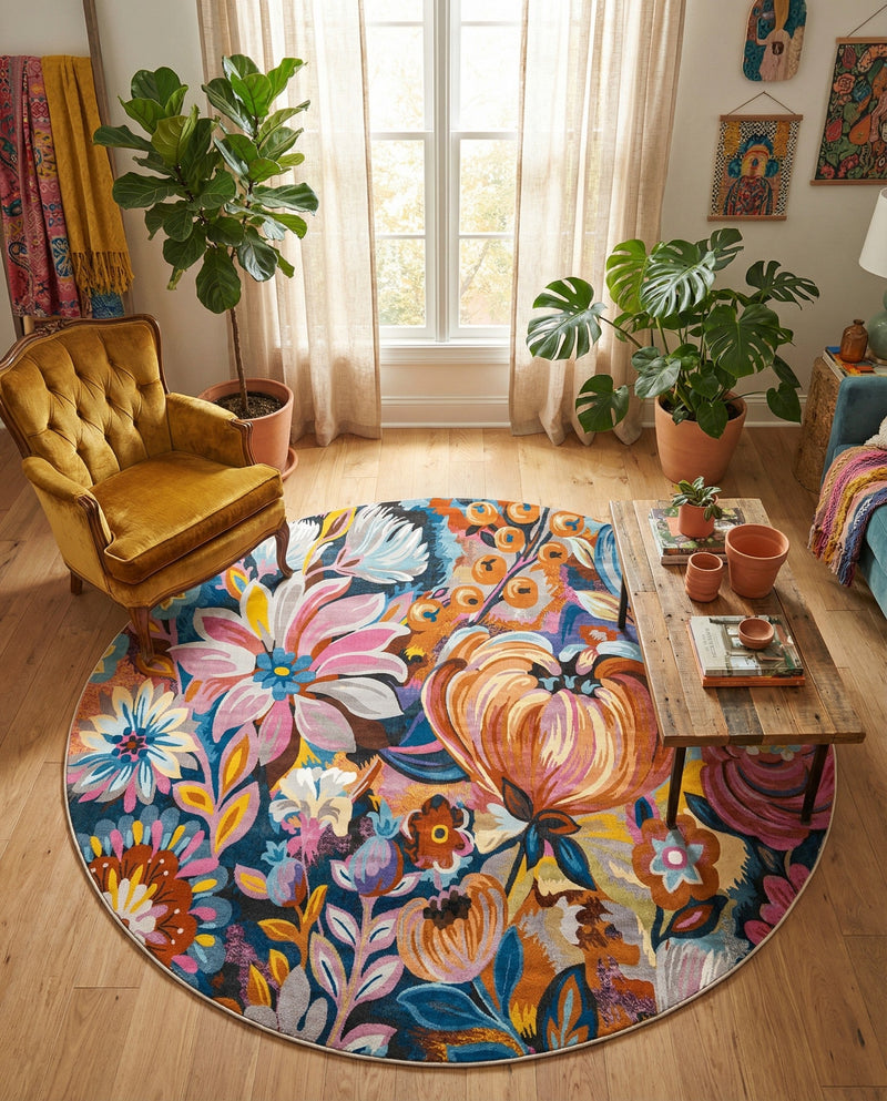 Meadow Breeze Collection Area Rug -  Daffodil Round Multi  lifestyle 71