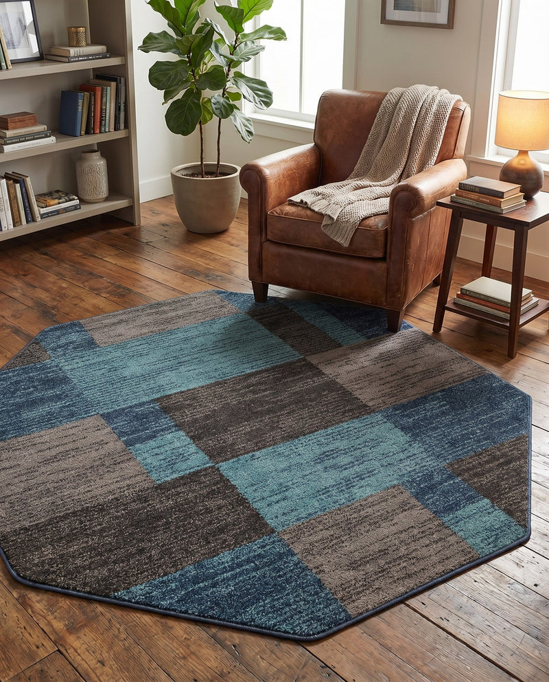 Autumn Meadow Collection Area Rug -  Sycamoreside (Blue Gray) Octagon Blue Gray  lifestyle 38