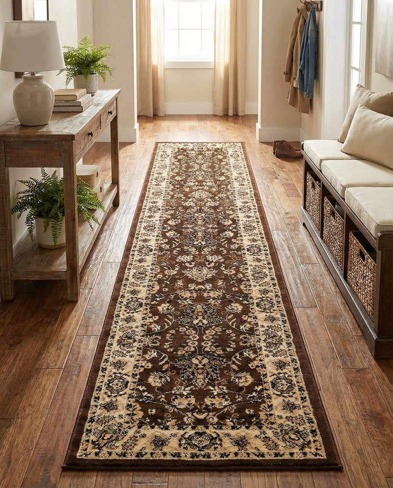 Isfahan Elegance Collection Area Rug - Naghsh-e Jahan (Brown) Runner Brown  lifestyle 73