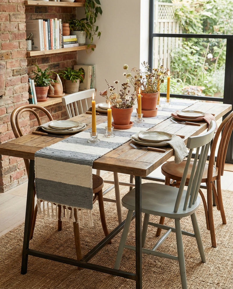 Tassel Trail Collection Area Rug - Pathway (Gray) Table Runner Gray  lifestyle 74