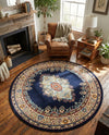 Tabriz Tapestry Collection Area Rug - Azerbaijan (Navy Blue) Round Navy Blue  lifestyle 53