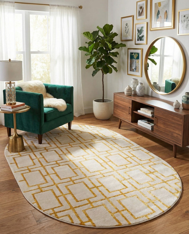 Hollywood Luxe Collection Area Rug -  Beverly (White Gold) Oval White Gold  lifestyle 59