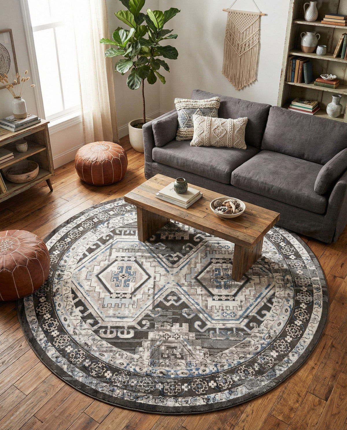 Savannah Elegance Collection Area Rug -  Tybee (Gray) Round Gray  lifestyle 94