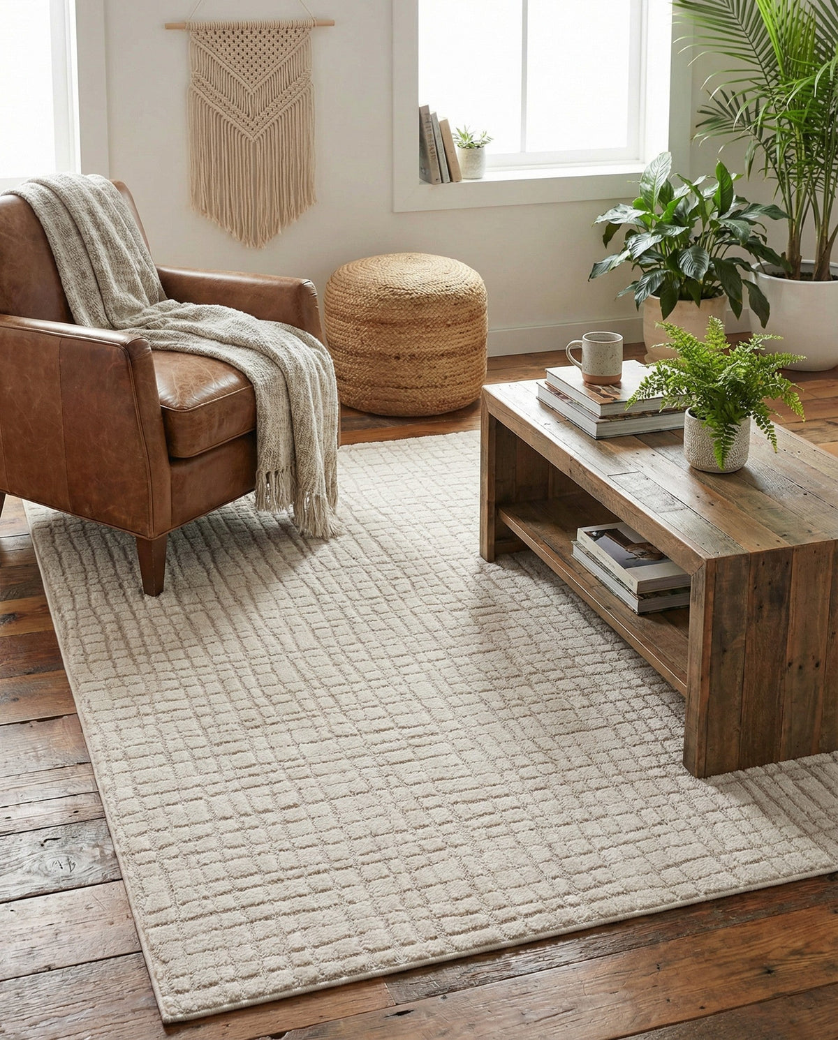 Haven Tapestry Collection Area Rug - WhisperingFalls Rectangle Ivory White  lifestyle 3