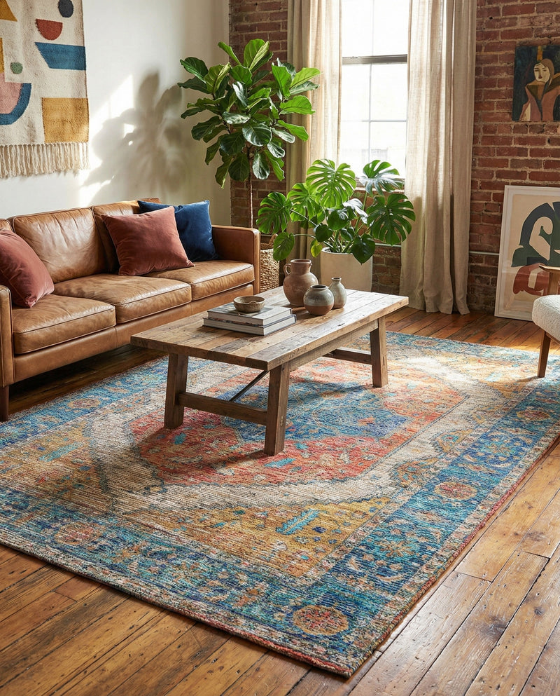 Savannah Threads Collection Area Rug - Charleston Rectangle Orange Yellow  lifestyle 12