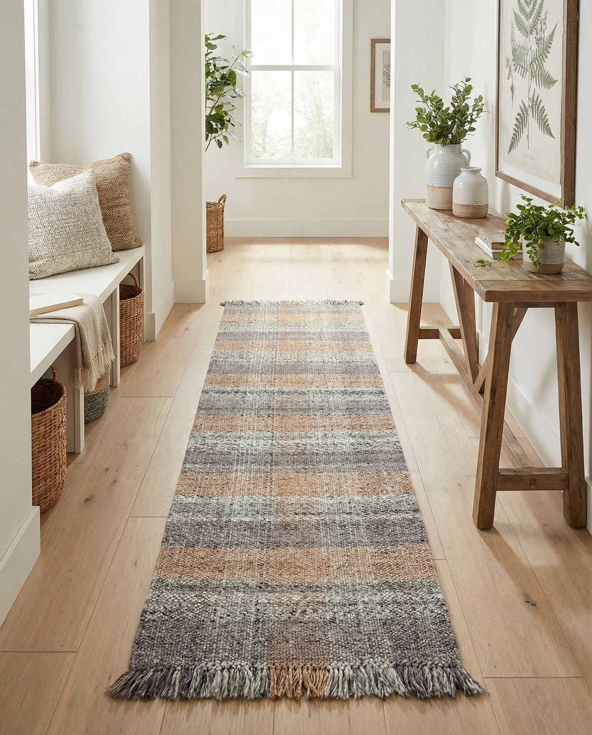 Sustainable Grid Indoor-Outdoor Oasis Collection Area Rug - Savannah Runner Desert Gray  lifestyle 217