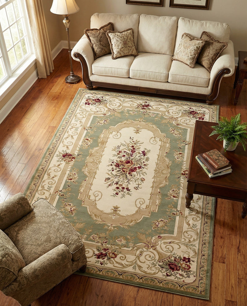 Versailles Elegance Collection Area Rug -  Louveciennes (Green) Rectangle Green  lifestyle 26