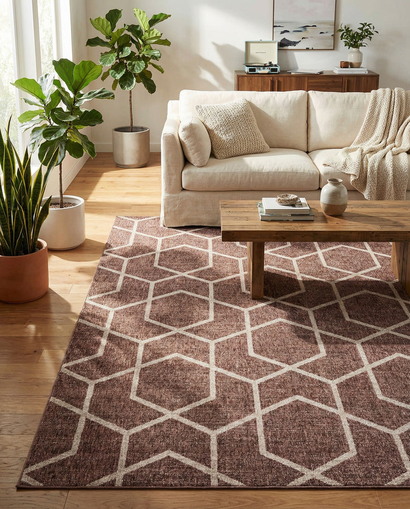 Geo Garden Lattice Collection Area Rug - Savannah Rectangle Dusty Rose  lifestyle 42