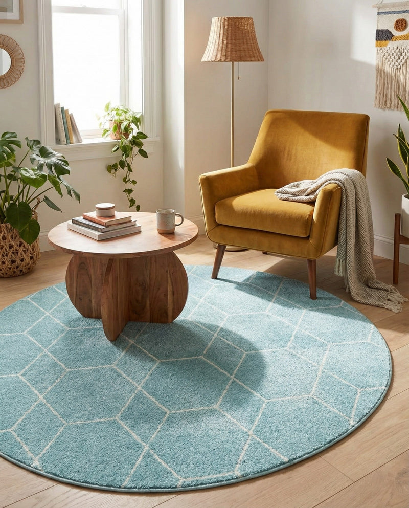 Trellis Mosaic Collection Area Rug - Arborville (Light Blue) Round Light Blue  lifestyle 42