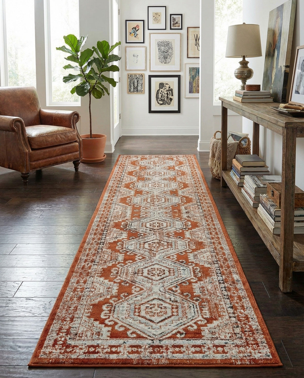 Savannah Elegance Collection Area Rug -  Tybee (Terracotta) Runner Terracotta  lifestyle 90