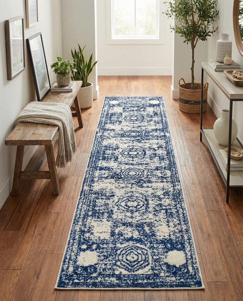 Dover Terrace Collection Area Rug -  Lagoon (Ivory and Blue) Runner Ivory and Blue  lifestyle 48